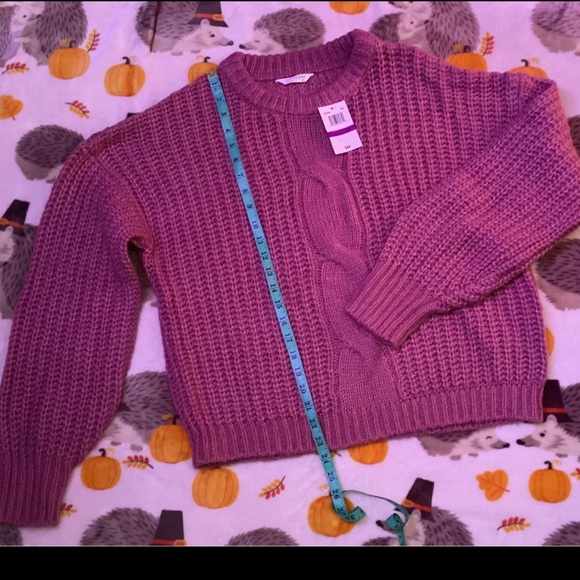 Belle Du Jour Juniors/Womens Cable-Knit Balloon-Sleeve Sweater - Picture 1 of 6